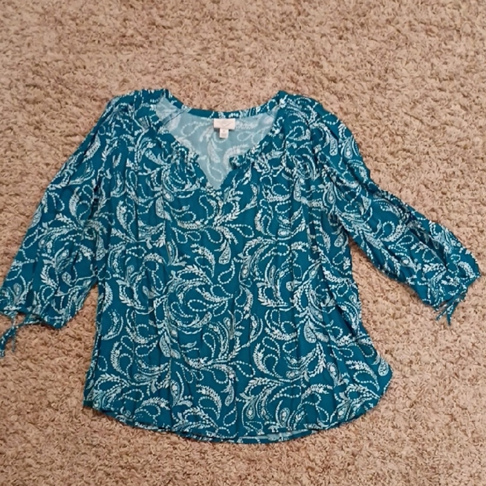 St. John's Bay Teal and White Blouse